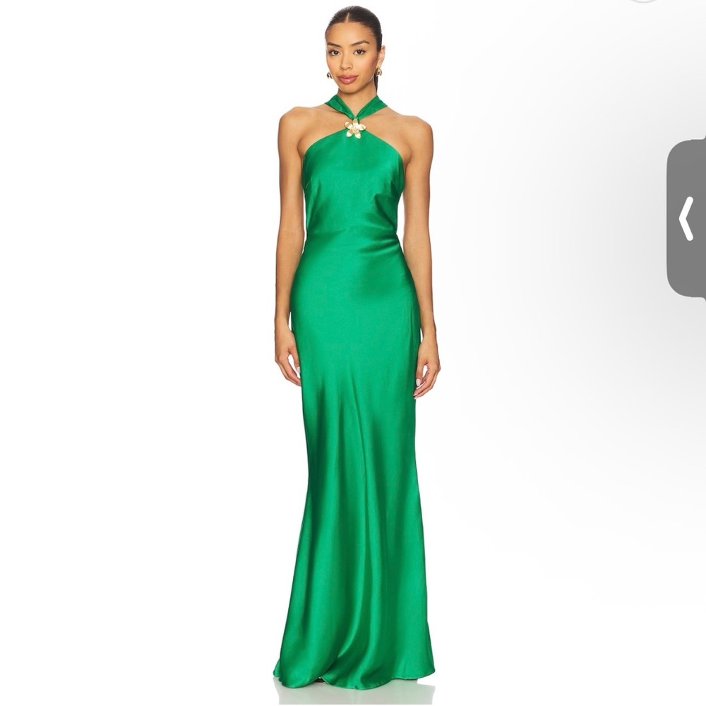 Emerald Green Halter Satin Evening Gown
